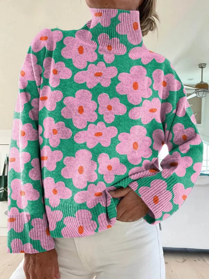 Charlotte | Eleganter Und Stilvoller Rollkragenpullover Mit Blumenmuster