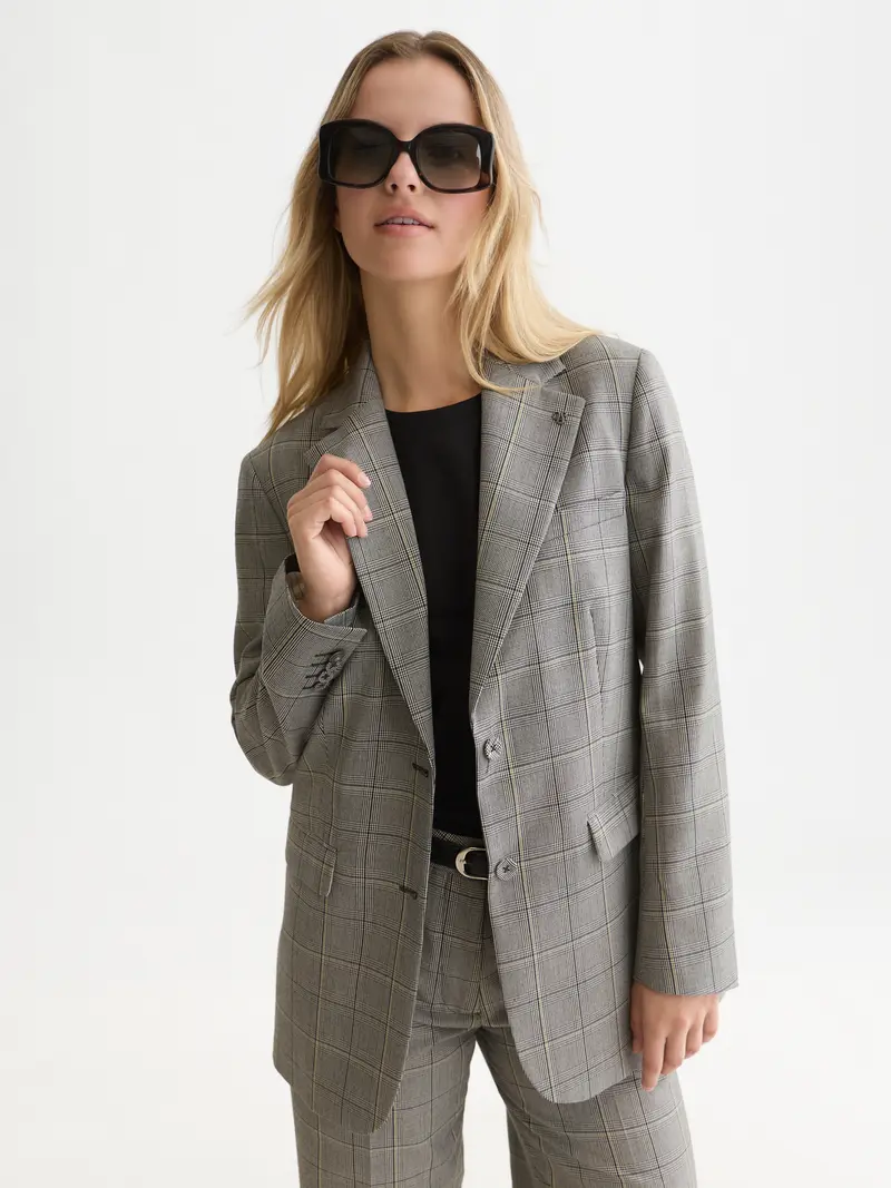 Checked Oversized Single Breasted Blazer