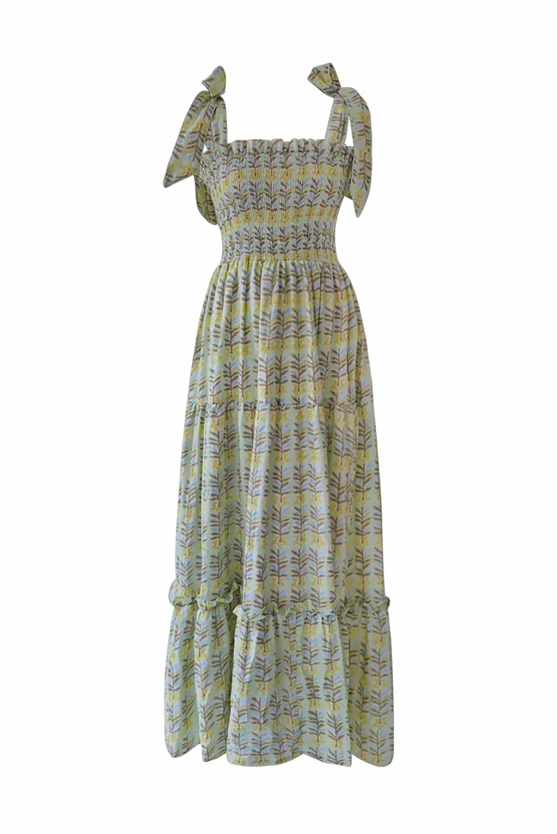 Chiara Ostuni Green Block Print Maxi Dress