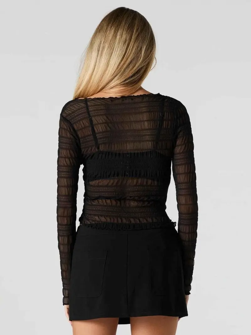 Chloé – Transparenter Longsleeve mit Rüschenstruktur