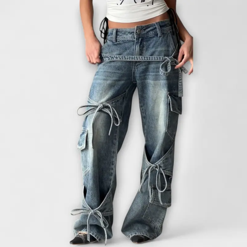 Cindy | Utility Denim Jeans mit Knotendetail