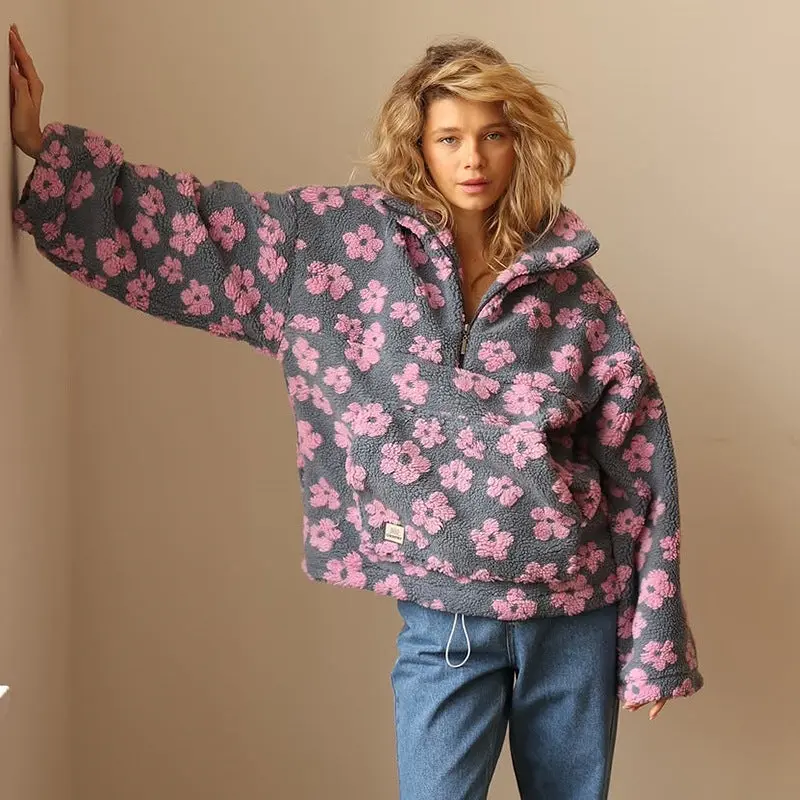 Clemency - Kuscheliger Fleece-Pullover mit Blumenmuster