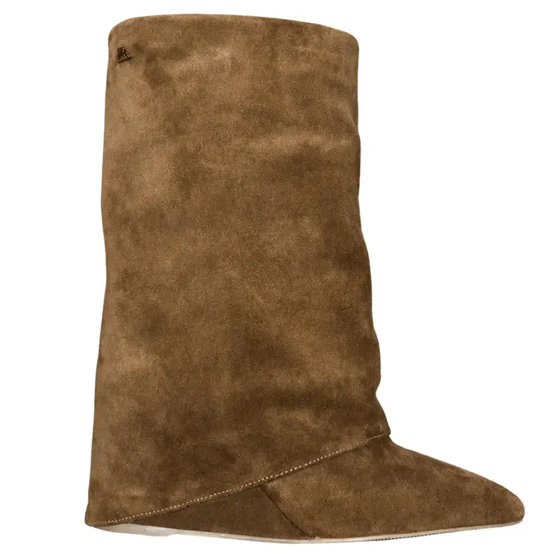 Cognacbruine suede sleehak laars Sevilla