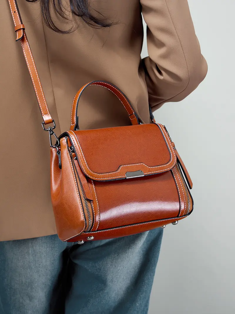 Cowhide Leather Crossbody Handbag