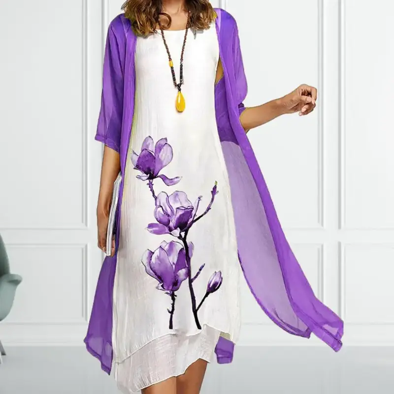 Daisy | Blumenmuster Transparent Cardigan Zweiteiliges Set