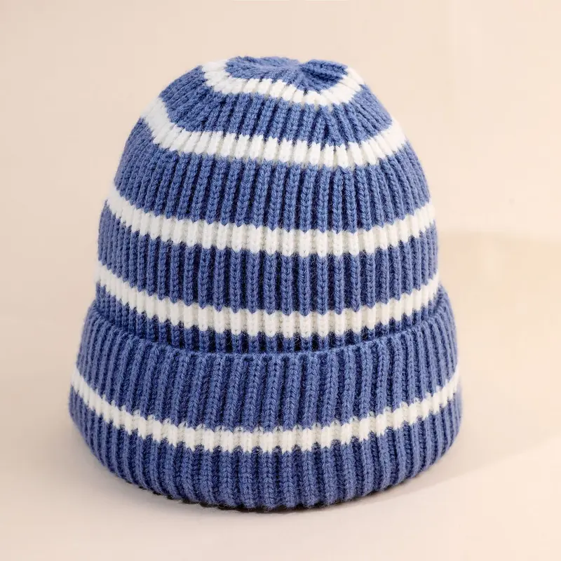 Damen Beanie-Mütze gestreift mit weichem Innenfutter