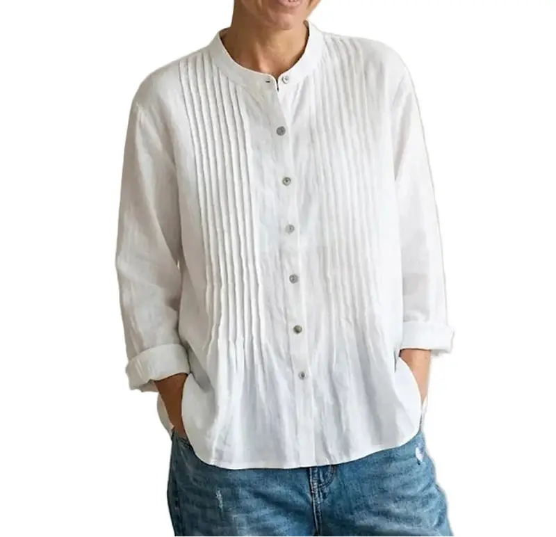 Damen Bluse mit Faltenfront und Knopfleiste
