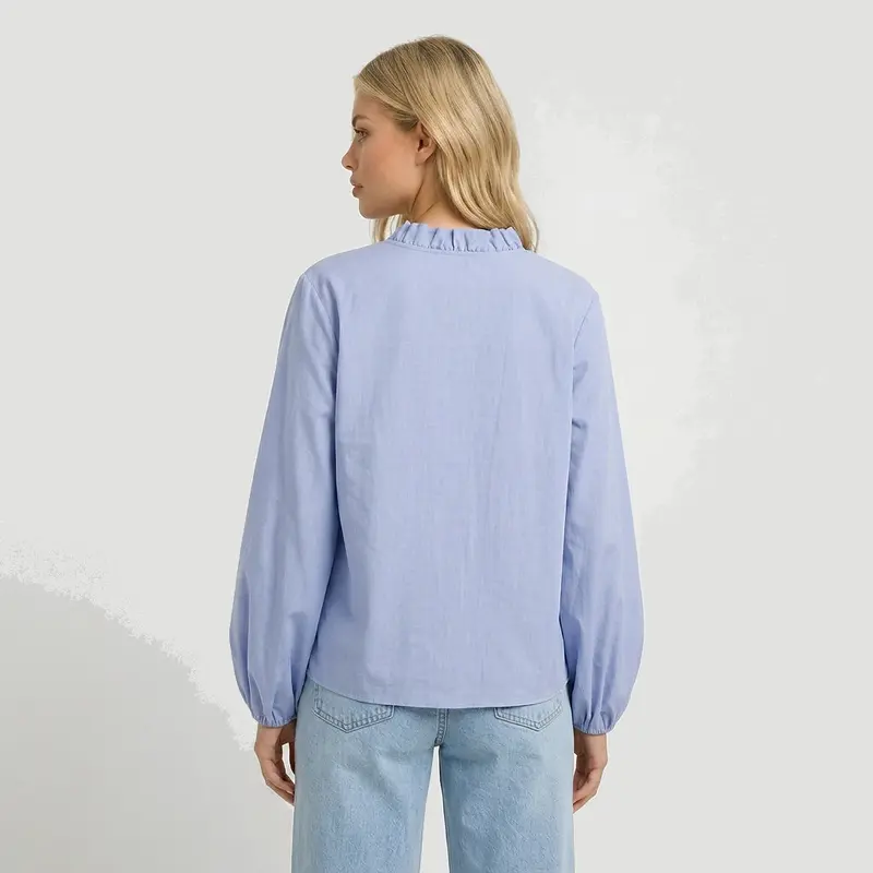 Damen-Bluse mit Rüschendetails und elastischen Ärmelbündchen