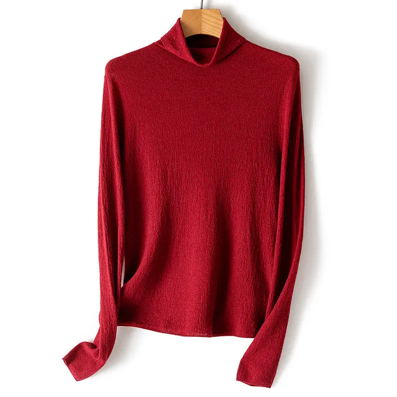 Damen Feiner Crinkle-Rollkragenpullover mit leichtem Fall Nord Taschen
