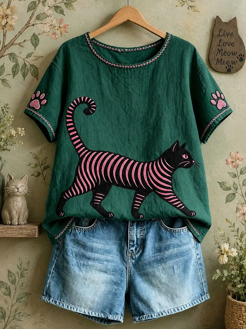 Damen-Freizeit-Tops mit Katzenmotiv