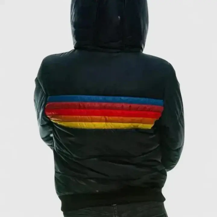 Damen Gesteppte Colorblock Jacke mit Streifen und Teddyfutter
