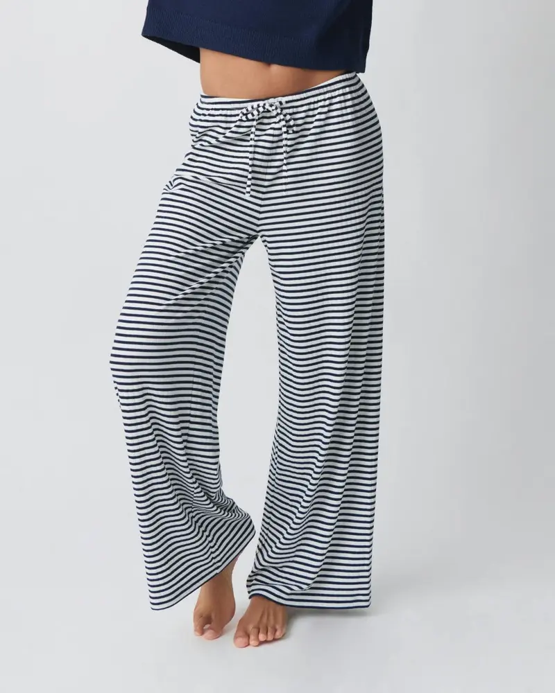 Damen Gestreift Weites Bein Stoffhose
