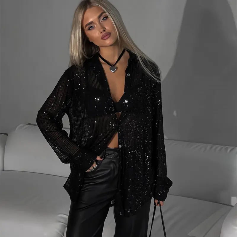 Damen Glitzernde Oversize-Hemdbluse