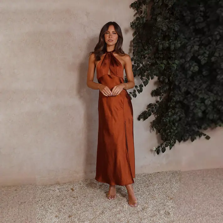 Damen Halter Maxi Abendkleid
