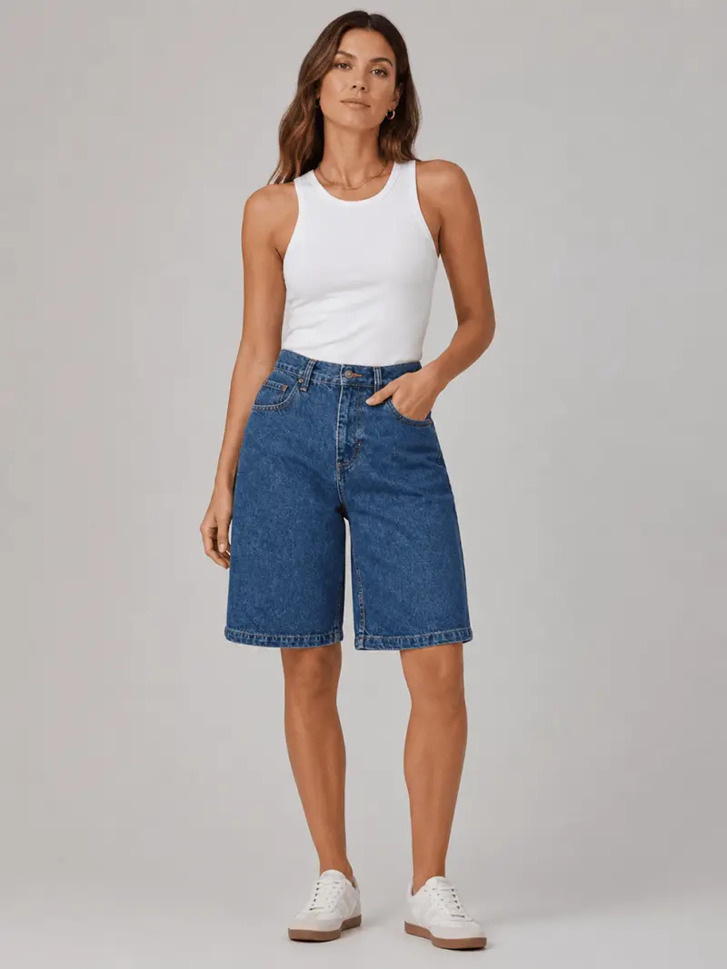 Damen High-Waist Jeans-Shorts