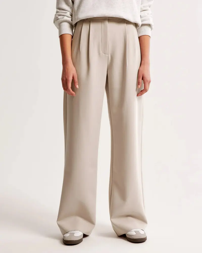 Damen Hohe Taille Lang Stoffhose