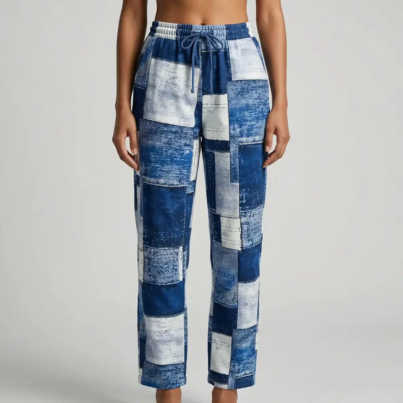 Damen-Hose mit geradem Bein aus Patchwork-Denim