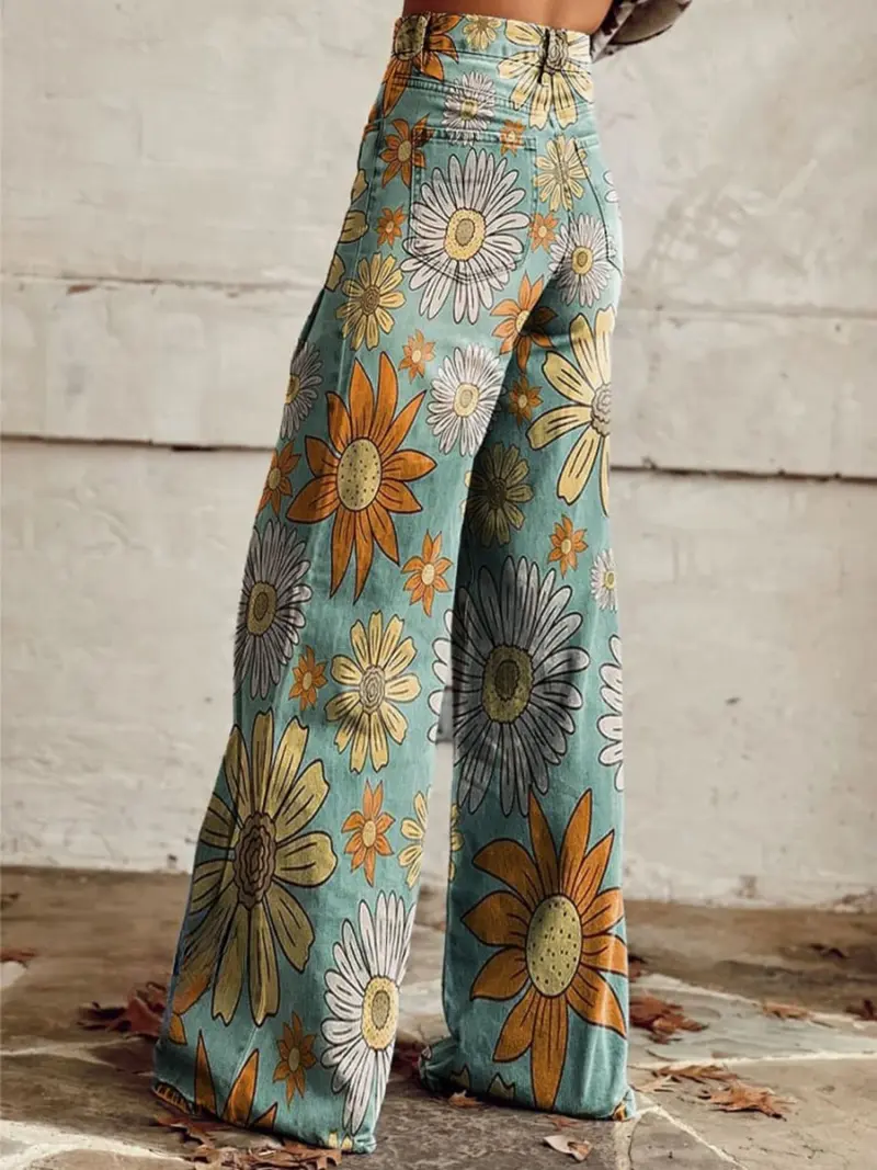 Damen Hose mit weitem Bein und Blumenmuster