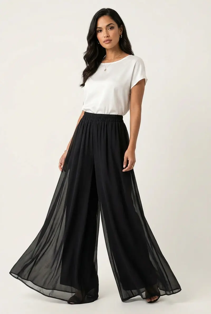 Damen-Hose mit weitem Bein und Chiffon-Überwurf