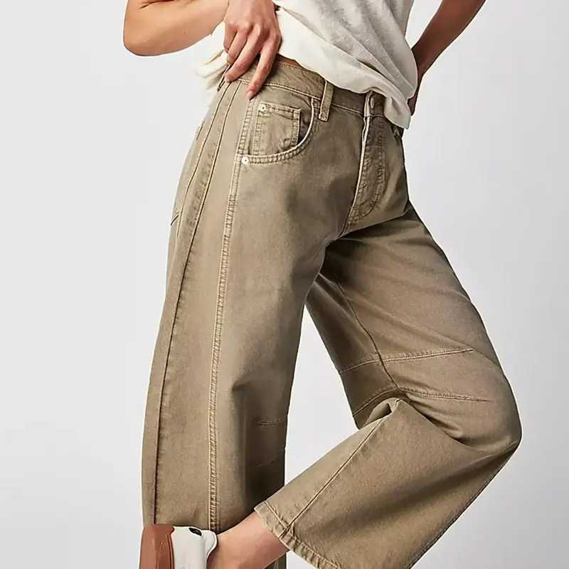 Damen Knopfverschluss Baggy Jeans