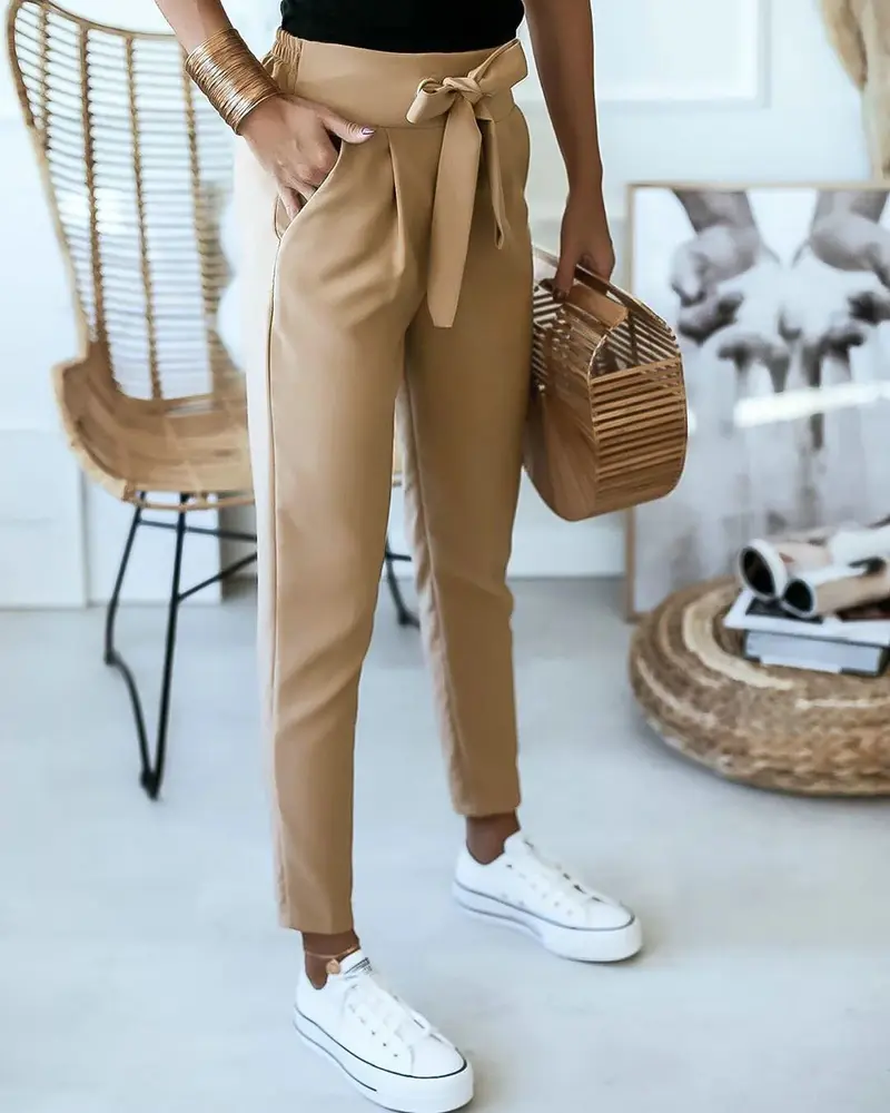 Damen Krawattengürtel Schlank Stoffhose