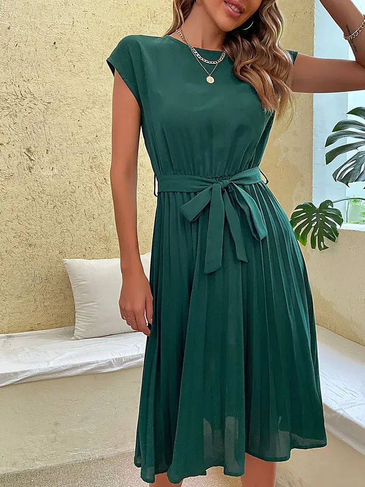Damen Kurzarm Sommer Midi Etui Kleid