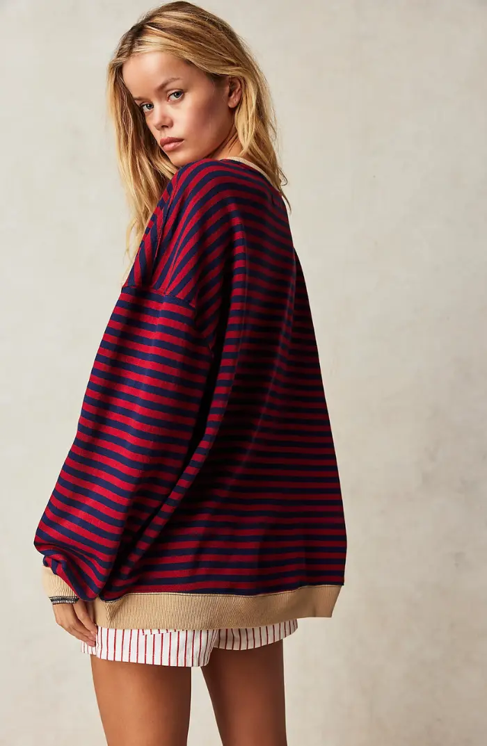 Damen Lässig Rundhals Langarm Shirt Pullover