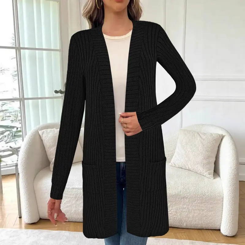 Damen Longline Langarm-Cardigan mit Taschen