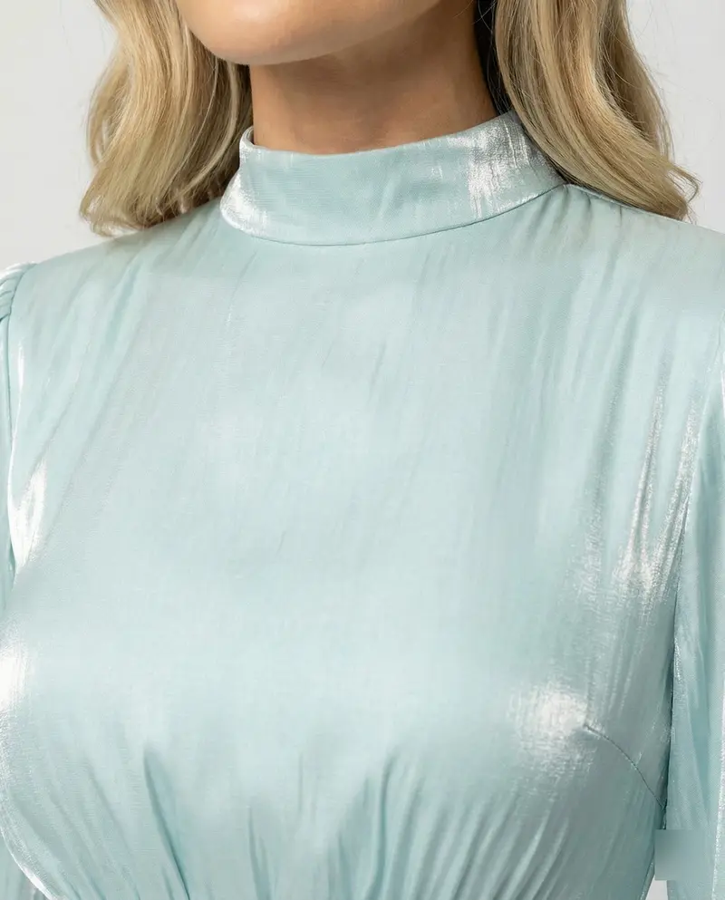 Damen Maxikleid mit Falten und langen Ärmeln