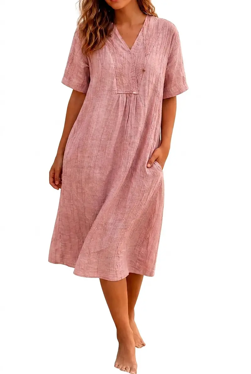 Damen-Midikleid mit V-Ausschnitt und Seitentaschen