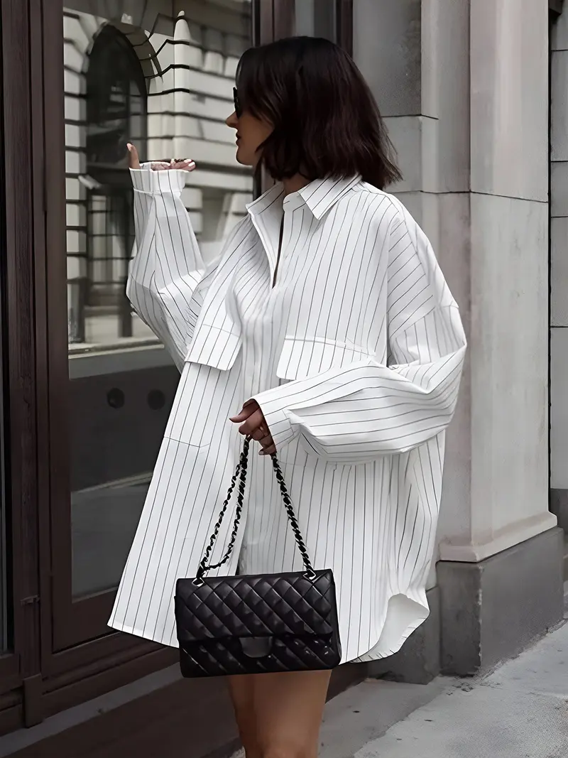 Damen Oversize Geknöpft Bluse