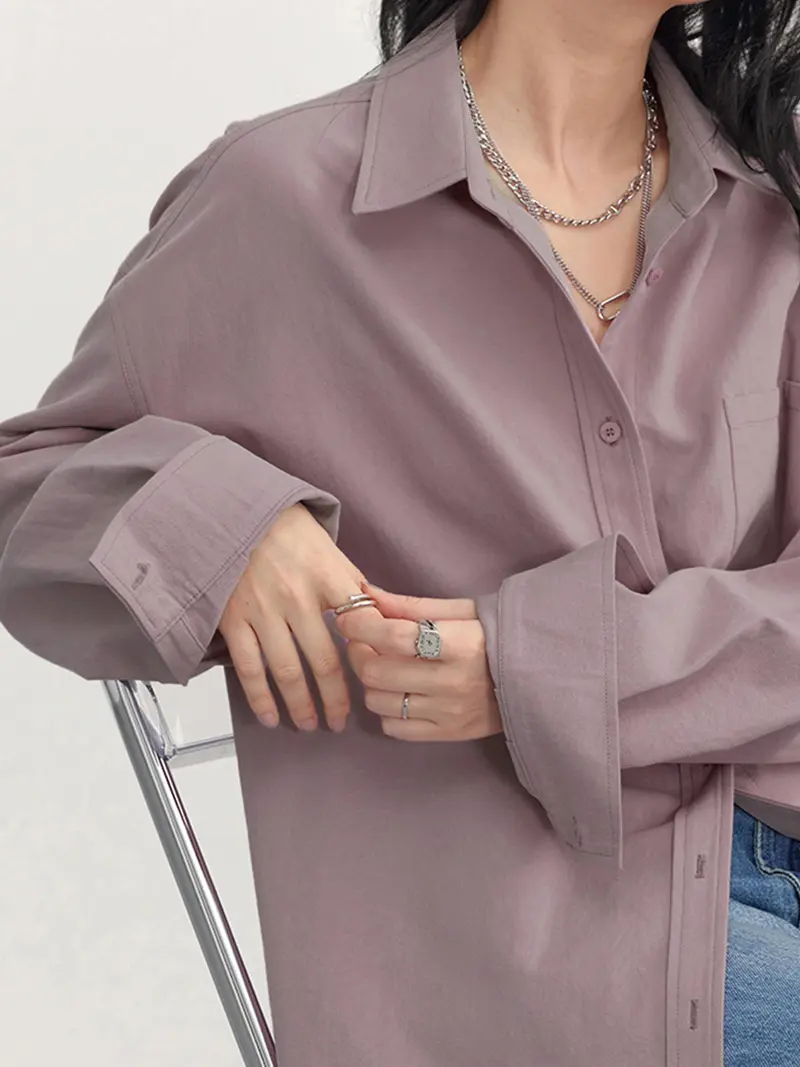 Damen Oversize Kragen mit Brusttasche Bluse