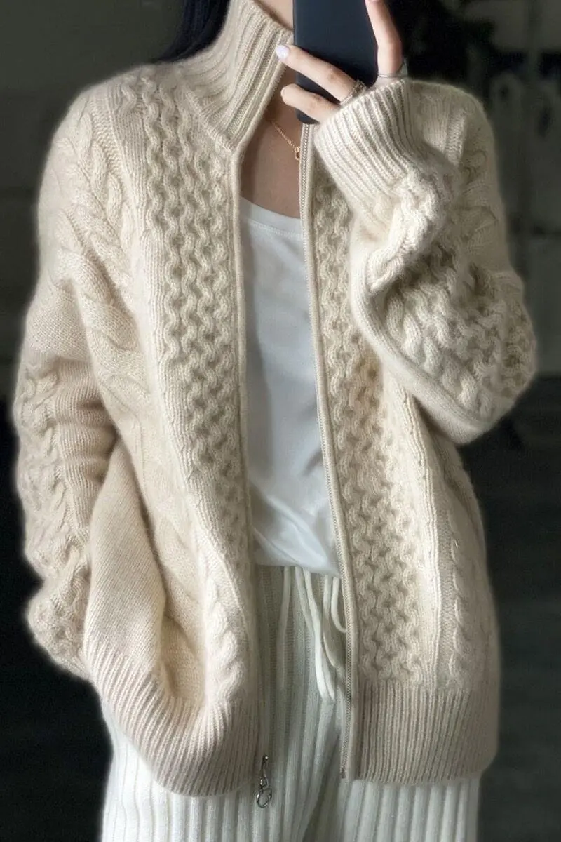 Damen Oversized Lang Pullover mit Stehkragen