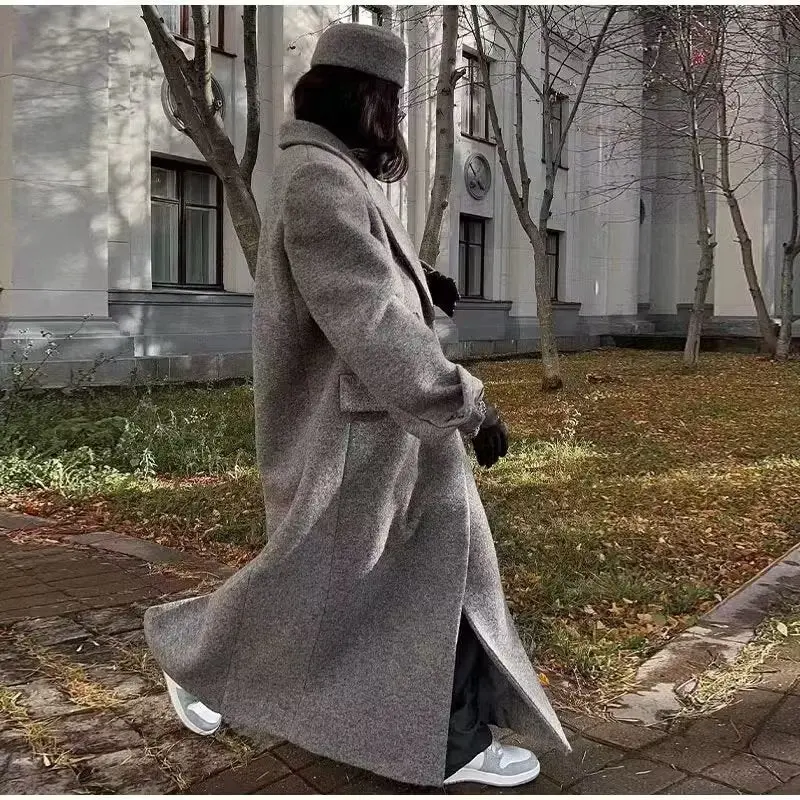 Damen Oversized Langarm Maxi-Mantel mit Taschen