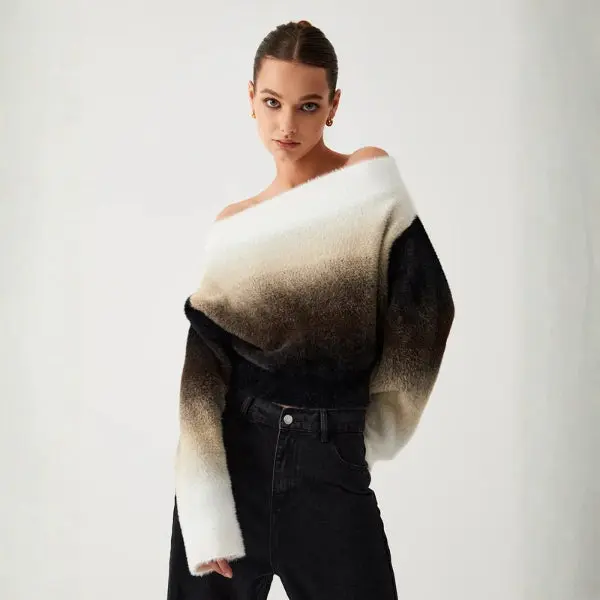 Damen Pullover mit langen Ärmeln Farbverlauf und Bündchen