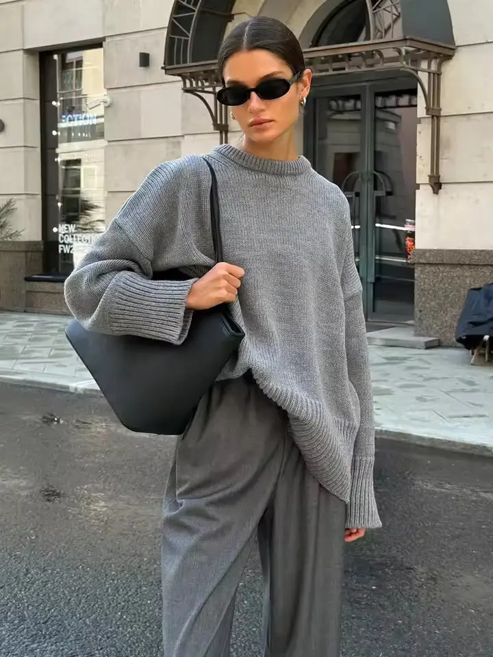 Damen Pullover mit Rundhalsausschnitt und elastischen Bündchen