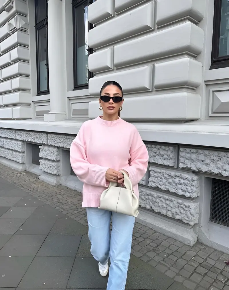 Damen-Pullover mit Rundhalsausschnitt und langen Ärmeln