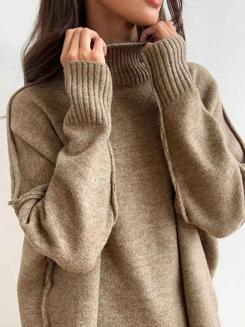 Damen Rollkragenpullover und Weite Hose Set mit Langen Ärmeln