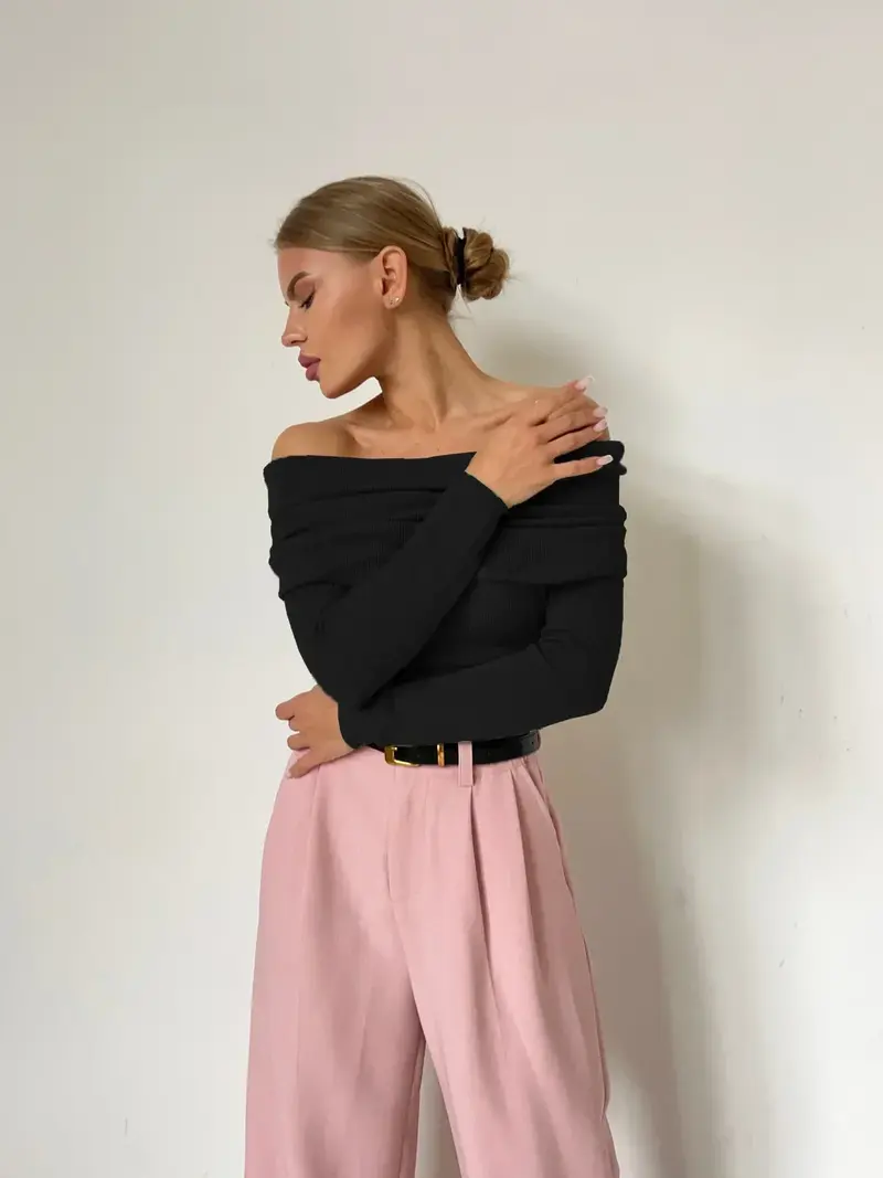 Damen Schulterfrei Lang Shirt