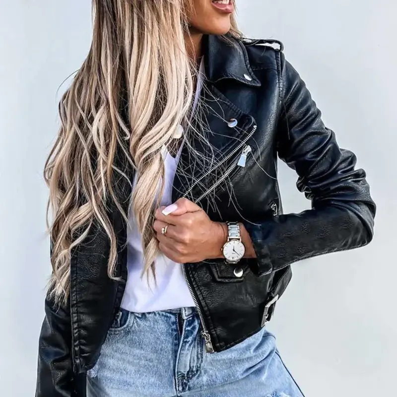 Damen Schwarz Kurze Lederjacke
