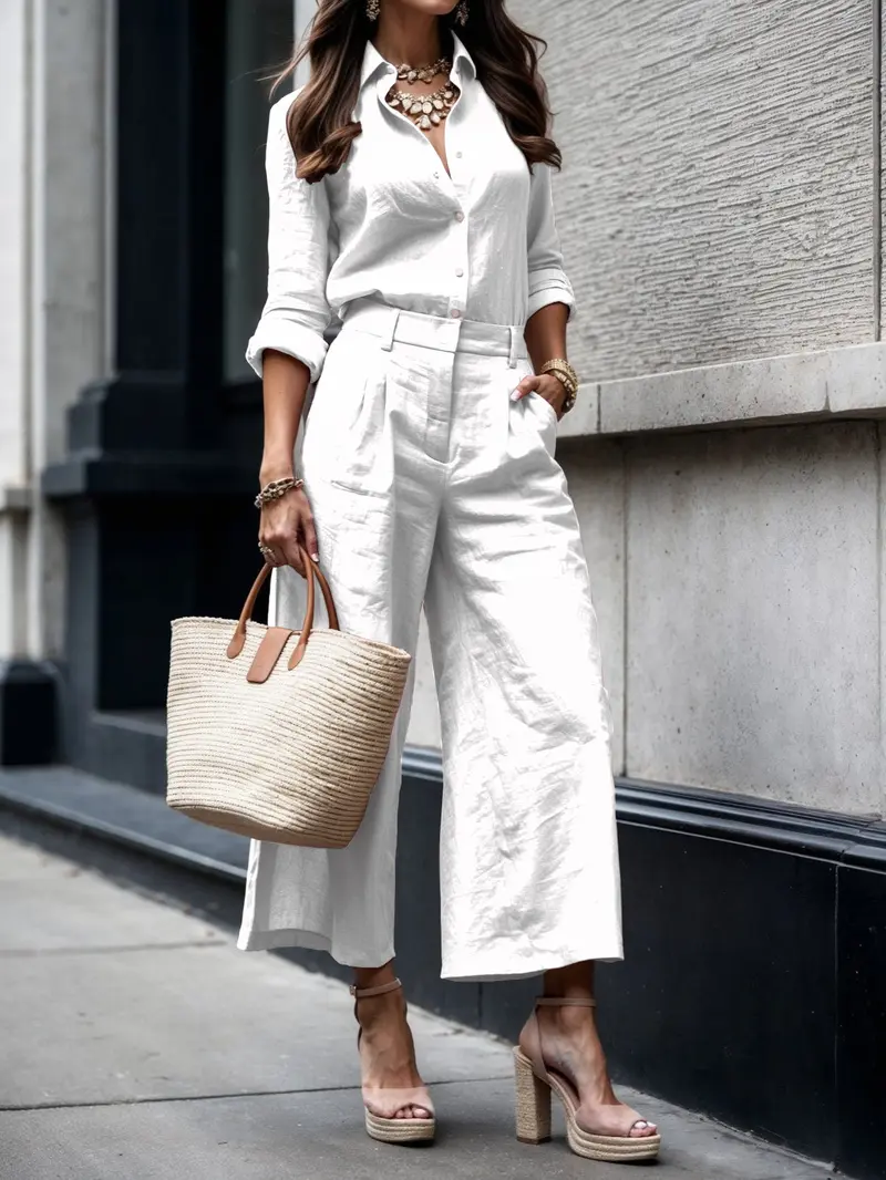 Damen-Set aus Button-Down-Hemd und Wide-Leg-Hose