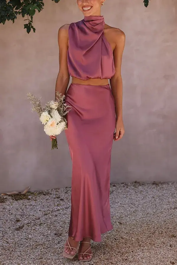 Damen Set mit Neckholder-Top und Midirock