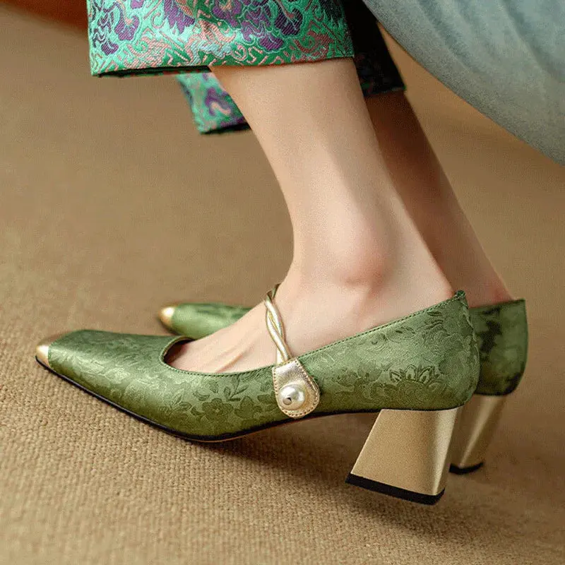 Damen Slip-On Absatz Mary Jane Pumps