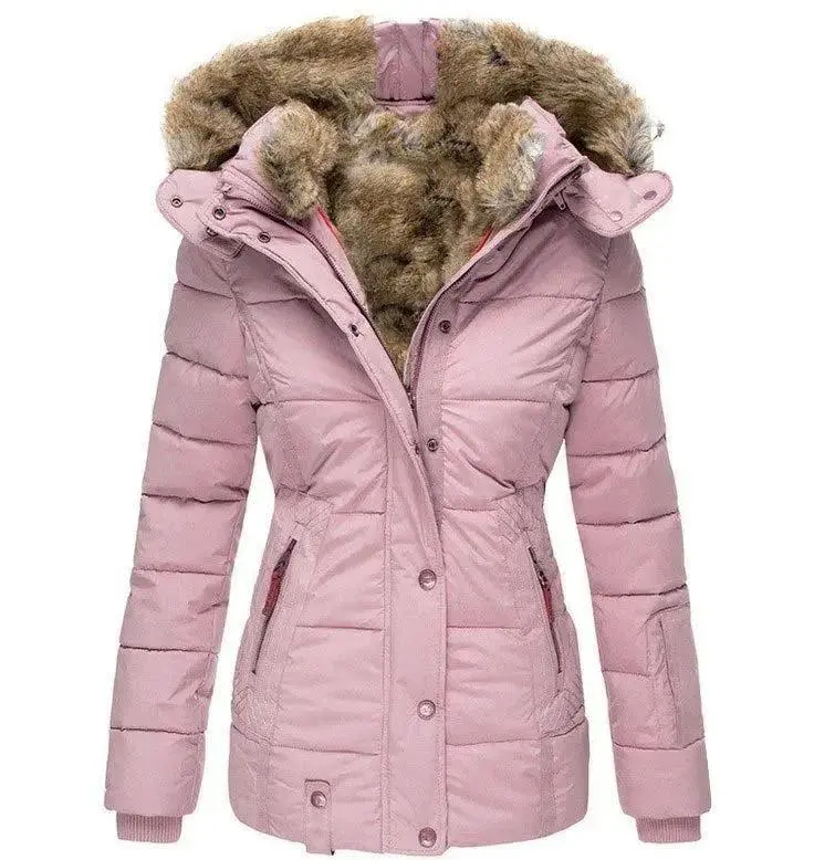 Damen Steppjacke mit Kapuze und Kunstfellfutter