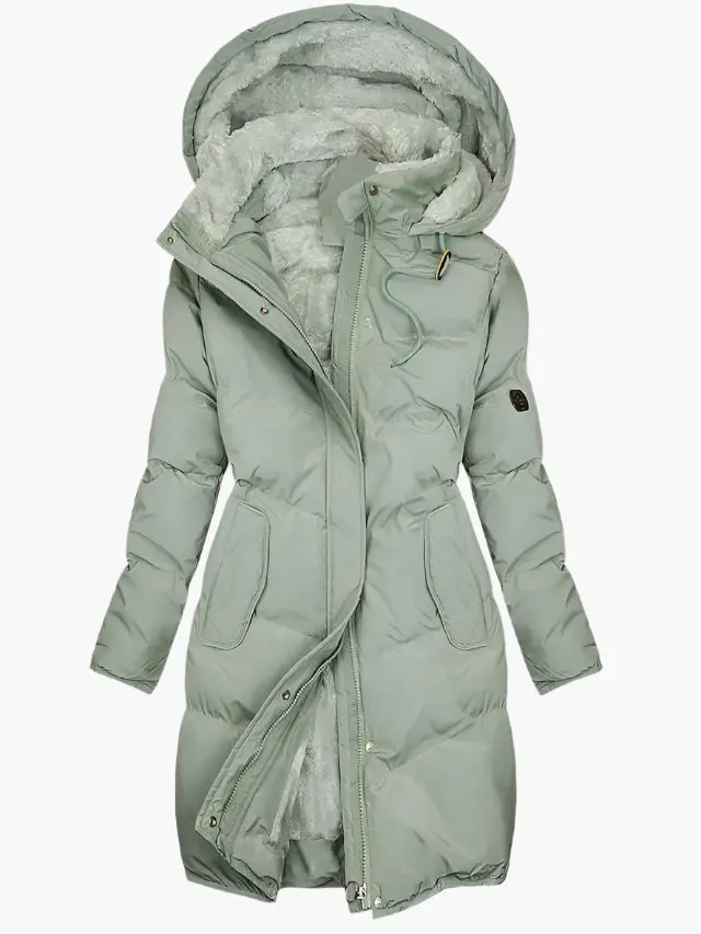 Damen Steppjacke mit Plüsch-Kapuze und Reißverschluss