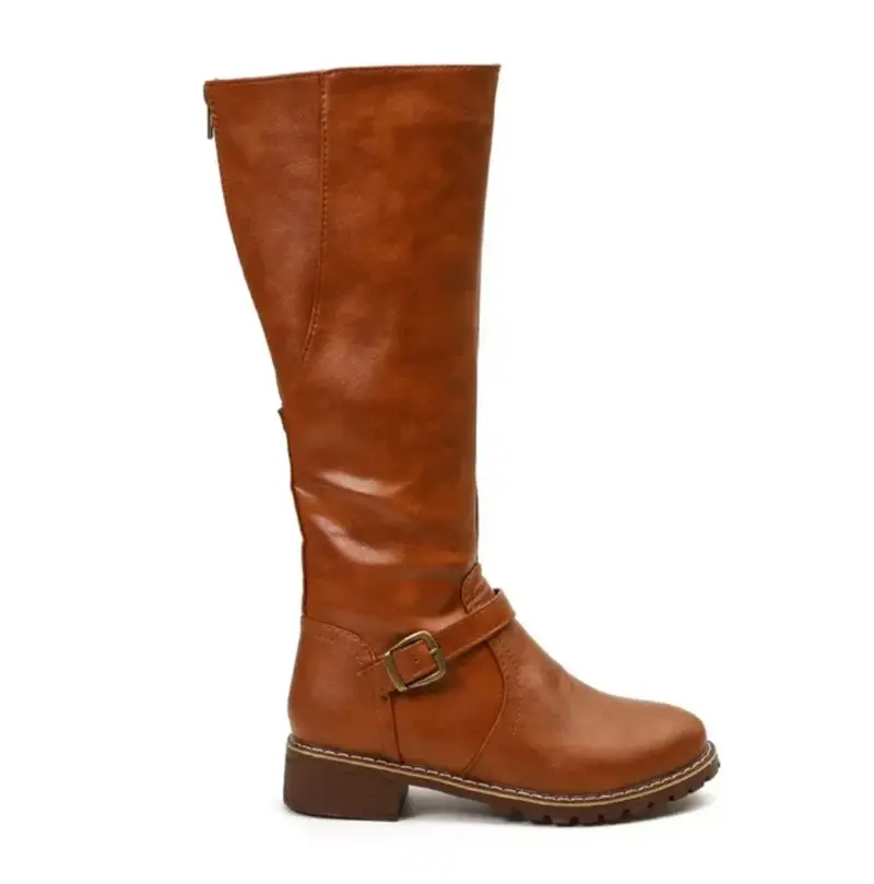 Damen Stiefel mit Schnalle und Blockabsatz