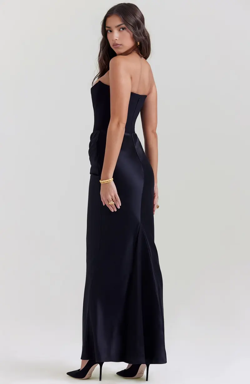 Damen Strapless Korsett Bodycon Maxikleid