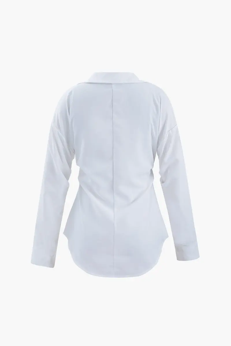 Damen Weiß Geknöpft Lang Bluse
