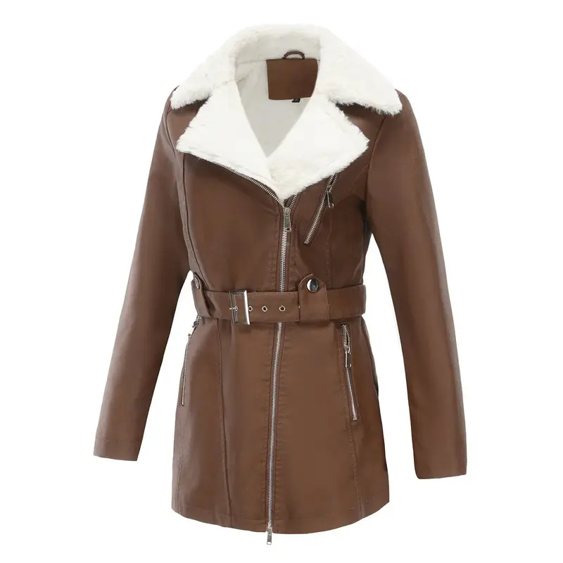 Damen Wintermantel mit Gürtel und Taschen