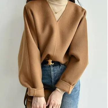 Damen Wolle Pullover mit V-Ausschnitt Nord Taschen